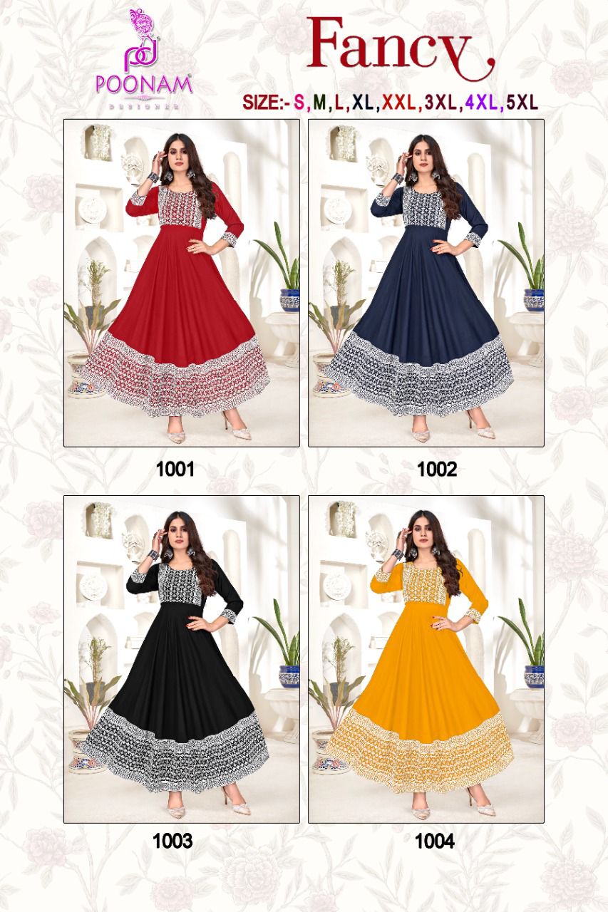 Poonam Fancy Designer Festive Wear Long Anarkali Kurti Collection